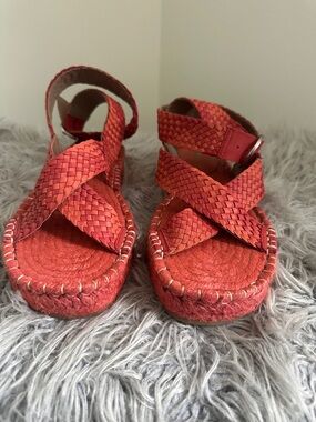 Sam Edelman Coral Red Woven Platform Sandals